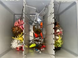 Lot of 12 Spinnerbait Buzzbait Fishing Lure w/ Plano 22 Slot Spinnerbait Box - Thumbnail 9