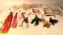 Vintage Lot 20 Plus Pcs Saltwater Lures Bass Marlin Tuna Dorado Leaders Hooks - Thumbnail 1