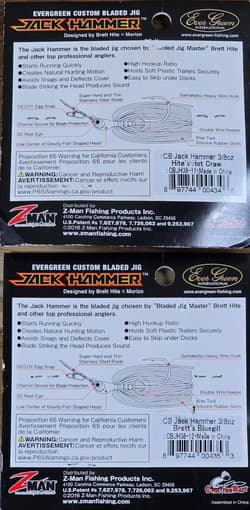 (Ct of 2) Z-Man Evergreen Chatterbait Jack Hammer 3/8 oz Evergreen Custom Blade! - Thumbnail 4