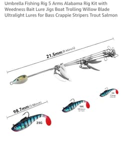Umbrella Fishing Rig 5 Arms Alabama Rig Kit with Weedness Bait Lure Jigs - Thumbnail 5