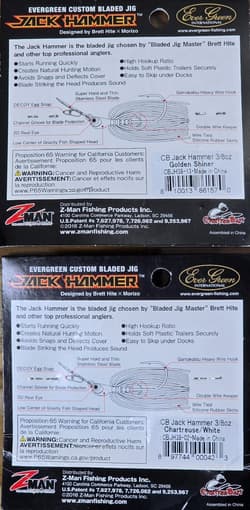(Ct of 2) Z-Man Evergreen Chatterbait Jack Hammer 3/8 oz Evergreen Custom Blade! - Thumbnail 4