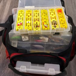 Large Walleye Tackle Box (6 Boxes, Plus 1 Small Empty). Rapala, Michigan Stinger - Thumbnail 1
