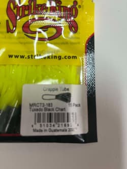 Lot of 6 Mr. Crappie Strike King Lures Crappie Tube Tuxedo Black Chartreuse - Thumbnail 2