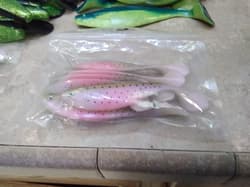 55+ Shad Paddle Tail Swimbaits great Umbrella Rig 6 Count Bag Pearl Green 6"+9" - Thumbnail 8