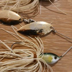 Evergreen Spinnerbait Set of 3 Gold White Green Double Willow Leaf Used - Thumbnail 9