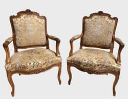 Pair of Louis XV style walnut 1900 armchairs - Thumbnail 1