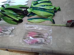 55+ Shad Paddle Tail Swimbaits great Umbrella Rig 6 Count Bag Pearl Green 6"+9" - Thumbnail 5