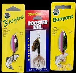 3 Fishing Lures Thomas Buoyant Spoons & Worden's Original Rooster Tail ⅙-⅑oz - Thumbnail 1