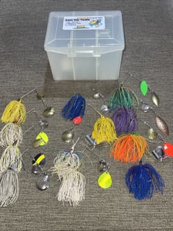 Lot of 12 Spinnerbait Buzzbait Fishing Lure w/ Plano 22 Slot Spinnerbait Box - Thumbnail 1