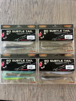 Duckett BD Subtle Tail 6inch Soft Plastic Swimbaits - 4 PACK FISHING LURE BUNDLE - Thumbnail 1