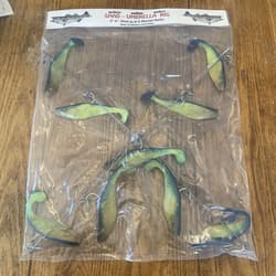 Umbrella Rig 4 Arm 11” With 6” Shad (9)  Chartr. Blue 8/0 Hook Mustad New In Pkg - Thumbnail 1