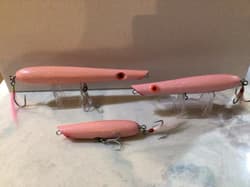 Plugcaster Pencil Poppers. Lot of 3. Saltwater Lures. Pink. New & Used. - Thumbnail 1