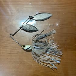 Dawn Silver Spinnerbait with Double Willow Blades & White Skirt, Used - Thumbnail 2