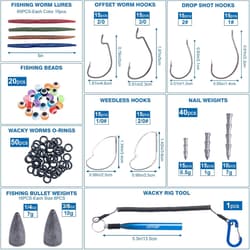 279-Piece Wacky Worm Fishing Lure Kit with Soft Plastics & Tackle Essentials - Thumbnail 5
