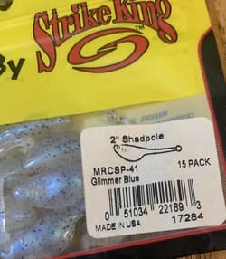Mr. Crappie MRC8P-41 Strike King 2” Shadpole Glimmer Blue-1pk of 15pcs-Brand New - Thumbnail 3