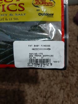 Strike King KVD FAT Baby Finesse Worm FBFIN5-175 Green Pumpkin Sapphire 5".  - Thumbnail 2