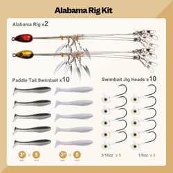 Alabama Rig (A-Rig) Fishing Lures Kit – 2 Rigs, 10 Jig Heads & Swimbaits, Tac... - Thumbnail 3