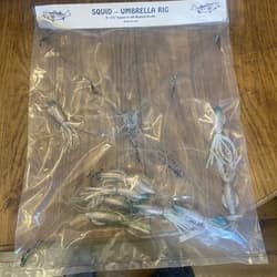 9” Umbrella Rig 4 Arm 11” With 5.5” Squid (9)  8/0 Mustad New Pkg Blue/pink Pep - Thumbnail 1