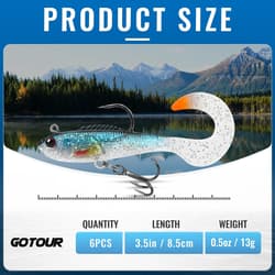 Pre-Rigged Soft Fishing Lures, Curly Tail Swimbait for Bass, Crappie, Trout - Thumbnail 2