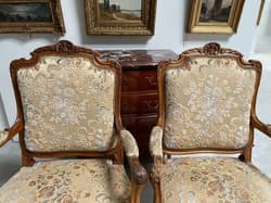 Pair of Louis XV style walnut 1900 armchairs - Thumbnail 3