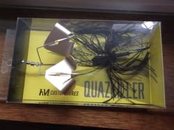 HM Custom Lures Teckel Quazkiller Twin Buzzbait 1/2oz. 06 Black Gold Downdraft - Thumbnail 1