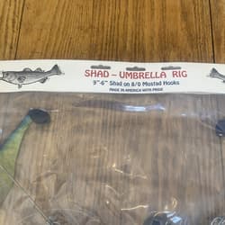 Umbrella Rig 4 Arm 11” With 6” Shad (9)  Chartr. Blue 8/0 Hook Mustad New In Pkg - Thumbnail 2