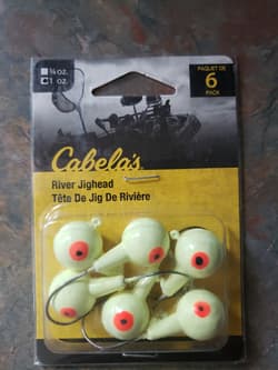 Cabela's 6 Pack River Jighead Red EYE Swimbait Umbrella Alabama Rig Glow 1 Oz ea - Thumbnail 1