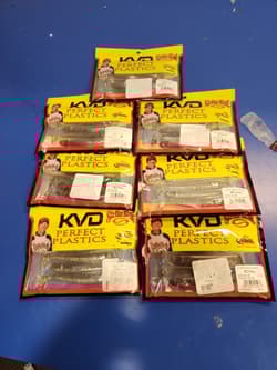 7 STRIKE KING Kvd Perfect Plastics 4" Swim-N-Shiner Watermelon Red Flake & Clear - Thumbnail 1