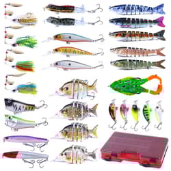 28PCS Lot Mixed Crankbait Fishing Lures Spinnerbait Jointed Bait Frog Popper Box - Thumbnail 1