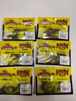 Lot of 6 Mr. Crappie Strike King Lures 2" Grub Pumpkinseed Chartreuse - Thumbnail 1