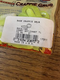 Strike King Rage Tail Rage Crappie Grub Chartreuse White - Thumbnail 2