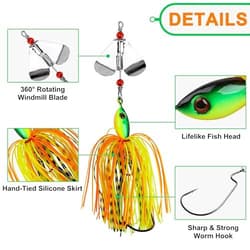 Spinnerbait Fishing Lures Kit Set, 6pcs Bass Fishing Buzzbait Style A-6pcs - Thumbnail 2