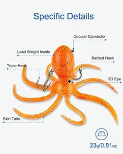 Octopus Swimbait Soft Fishing Lure with Skirt Tail, Lingcod Rockfish Jigs for  - Thumbnail 3