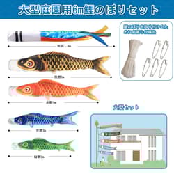 OKBABY Koinobori (Carp Streamer) with 4 Carp and Five-Colored Streamers (6m, 5m, - Thumbnail 2