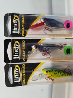 Lot of 3- Lindy Wally Shad 2.5" Blu, Firetiger, Silver Blk 1/3oz Bass Crankbait  - Thumbnail 7