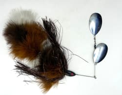 FryeBaits Custom Muskie Spinnerbait 4.6oz Double Nickel Bucktail Marabou - Thumbnail 1