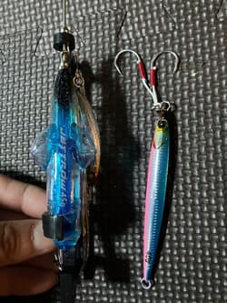 JET POWER Metal Jig Medium Stripe Blue Pink 2 Hooks Fishing Lure - Thumbnail 2