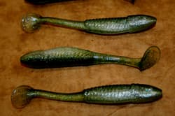 5" Swim Minnow Dark Smallie Magic Paddle Tail Swimbait Trailer for A Rig 50 pack - Thumbnail 3