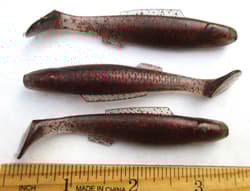 20ct SMOKE w/RED FLAKE 3.25 SASSY SWIMBAIT MINNOWS Bass Lures Alabama Rig Shads  - Thumbnail 2