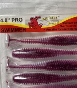 Big Bite Baits 4.8” Pro Swimmer Ribbed Paddle Tail Swimbait 5pk. Lavender Shad - Thumbnail 2