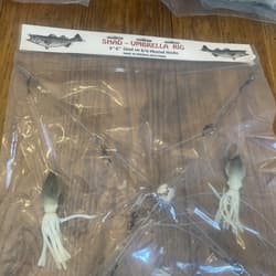 9” Umbrella Rig 4 Arm 11” With 5.5” Squid (9)  8/0 Mustad New Pkg Gray Glow New - Thumbnail 5