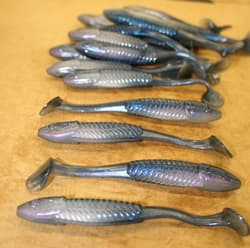 5" Swim Minnow Pro Blue Red Pearl Paddle Tail Swimbait Trailer for A Rig 50 pack - Thumbnail 5