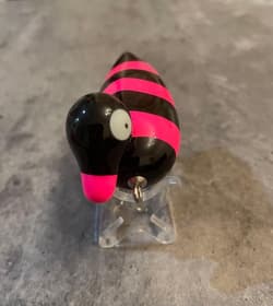 Zeal Stock Lures Mallard-kun Frog Topwater Lure Black & Pink Stripes Used - Thumbnail 3