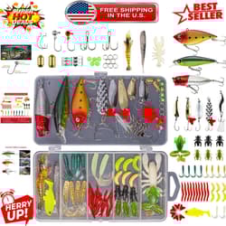 Complete 78-Piece Fishing Lures Assortment with Fishing Accessories & Tackle Box - Thumbnail 1