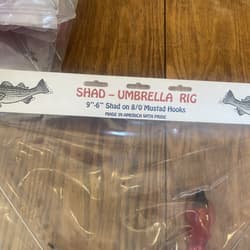 9” Umbrella Rig 4 Arm 11” With 5.5” Squid (9)  8/0 Mustad New Pkg Red Black Head - Thumbnail 8