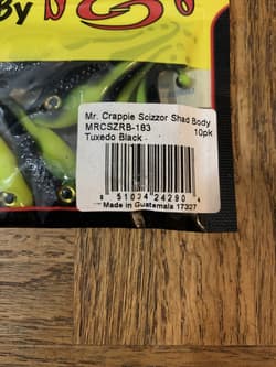 Mr Crappie Strike King Scizzor Shad Body Tuxedo Black - Thumbnail 3
