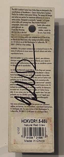 Strike King Kevin Van Dam "AUTOGRAPHED" Tournament Series 1.5 Rattlin Squarebill - Thumbnail 2