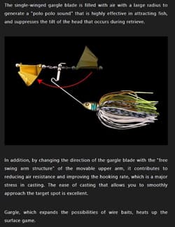 Jackall Gargle Buzzbait 3/8 oz Sinking Lure Chart Tail Gill (1697) - Thumbnail 4