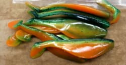 4" Shad Paddle Tail Swimbait great for Umbrella Rig 40 count bag Sassy Firetiger - Thumbnail 2