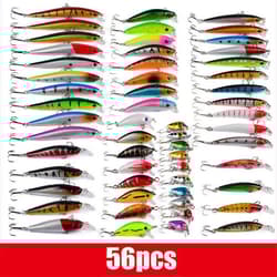 56PCS Minnow Fishing Lure Hard Artificial Mixed Swimbait Crankbait Trolling Pike - Thumbnail 1